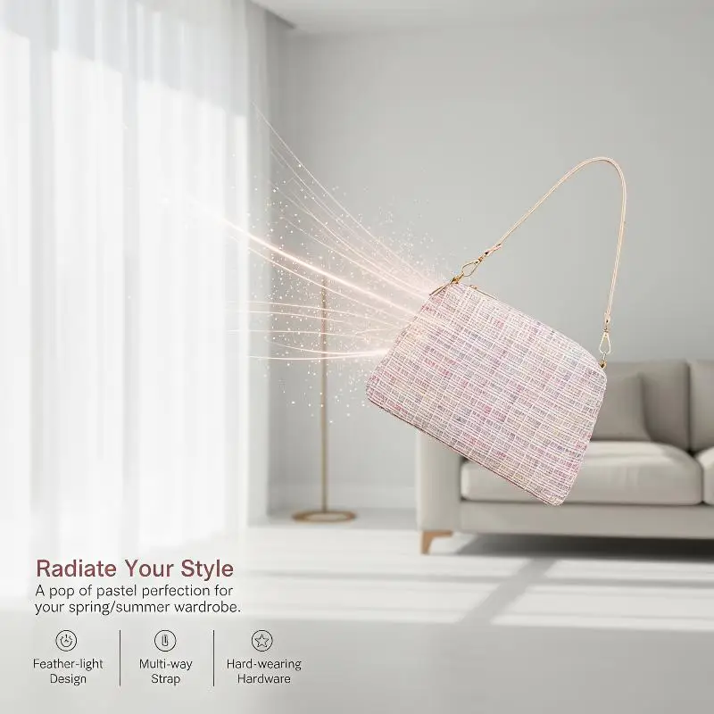 Fashionable Tweed Plaid Crossbody Bag Adjustable Strap Vintage Style Casual Shoulder Bag for Women Office Daily Use