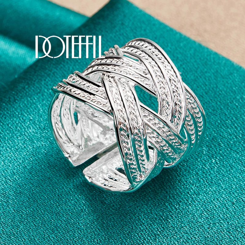 

DOTEFFIL стерлингового серебра 925 пробы с перекрестным плетением, открытое кольцо для женщин, свадьба, помолвка, модные очаровательные ювелирные изделия
