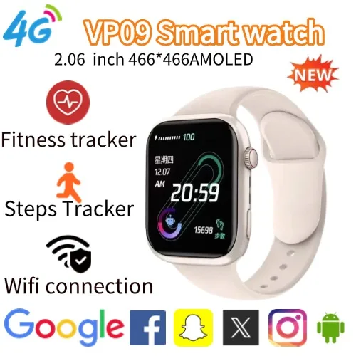 

Профессиональные умные часы VP09 4G 5G Dual SIM Android OS GPS-навигация WIFI 8MP вращающаяся камера Google Services Fitness