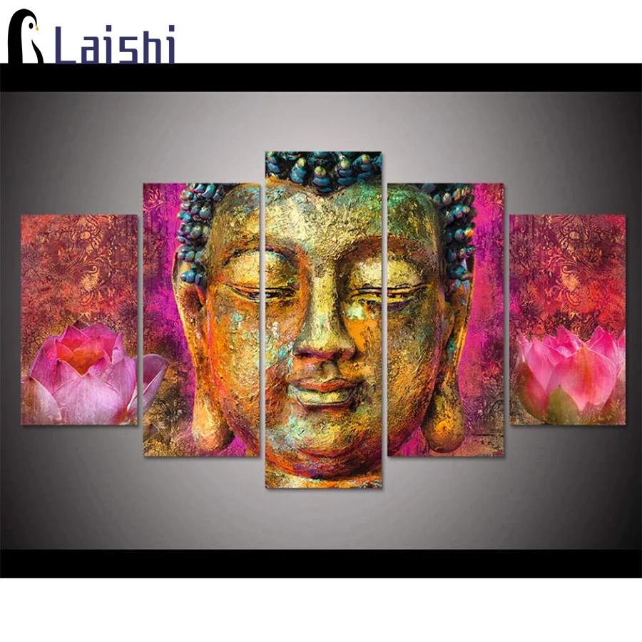 

Lotus and Buddha Diamond Painting, Full Round, Square Drill, Rhinestone Mosaic Wall Art Picture, Home Decor, Birthday Gift, 5Pcs