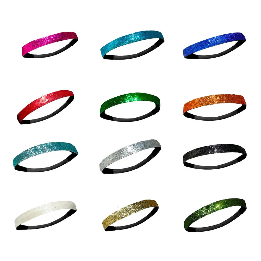 12 Pcs Candy Colored Sports Headband Elastic Creative Hair Bands Multicolor Headbands for Exercising Glitter Hairband