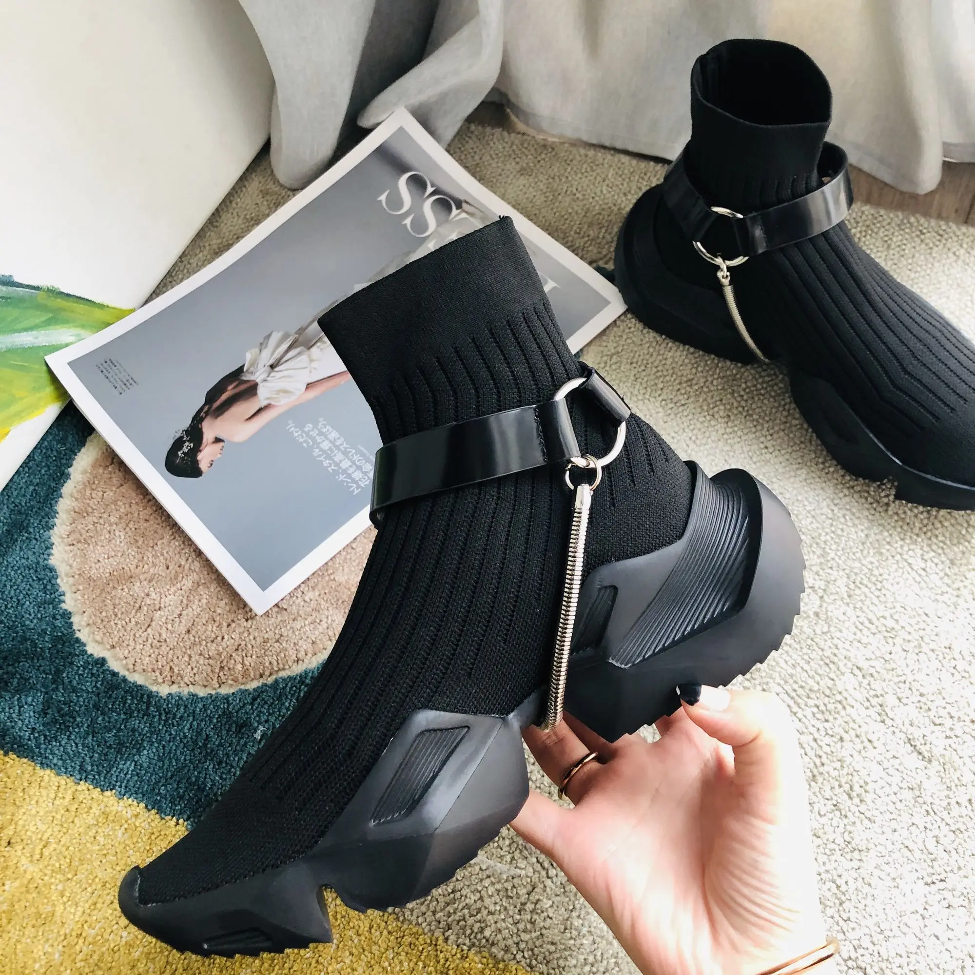 Designer Women Running Shoes Paris Knitting Boots Stretch Trainers Sneakers Casual Breathable Shoes for Women zapatos de mujer