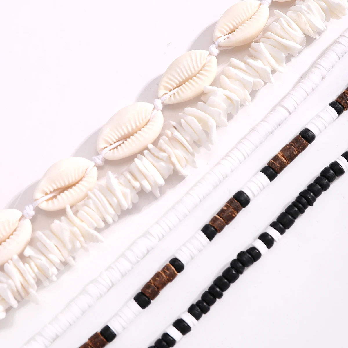 KunJoe 5pcs/set Bohemian Wood Beaded Choker Necklace for Men Vintage Soft Clay Necklace Tribal Surfer Jewelry
