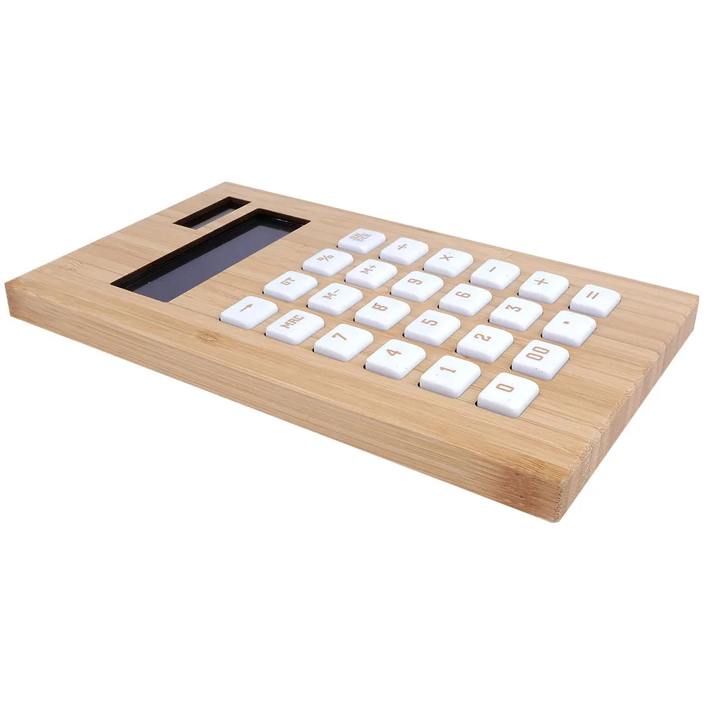 آلة حاسبة بالطاقة الشمسية جسم خشبي شفاف للاستخدام المنزلي والمدرسة وآلة حاسبة إلكترونية محمولة بتصميم من الخيزران