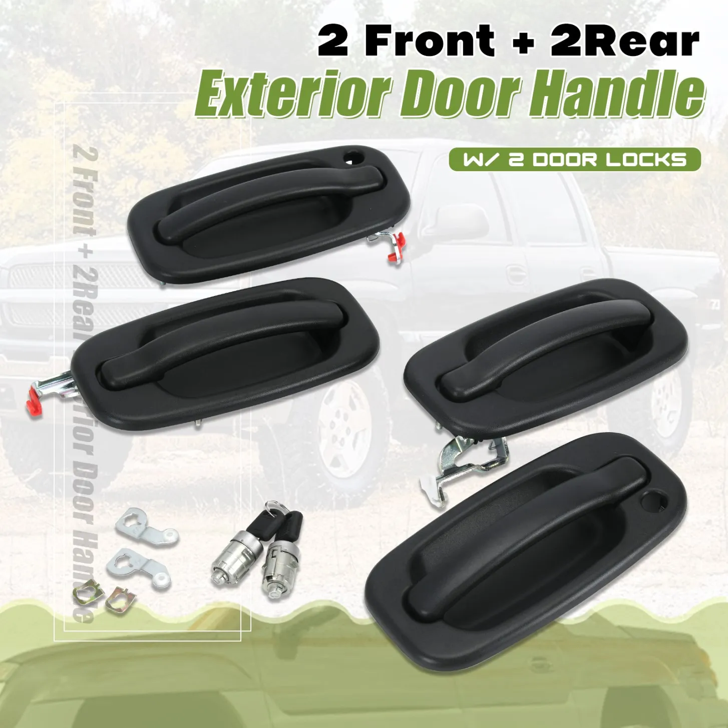 2 مقبض باب خارجي أمامي مع 2 قفل باب + 2 مقبض باب خارجي خلفي 15034985 15721572   لشيفي سيلفرادو 3500 99-06