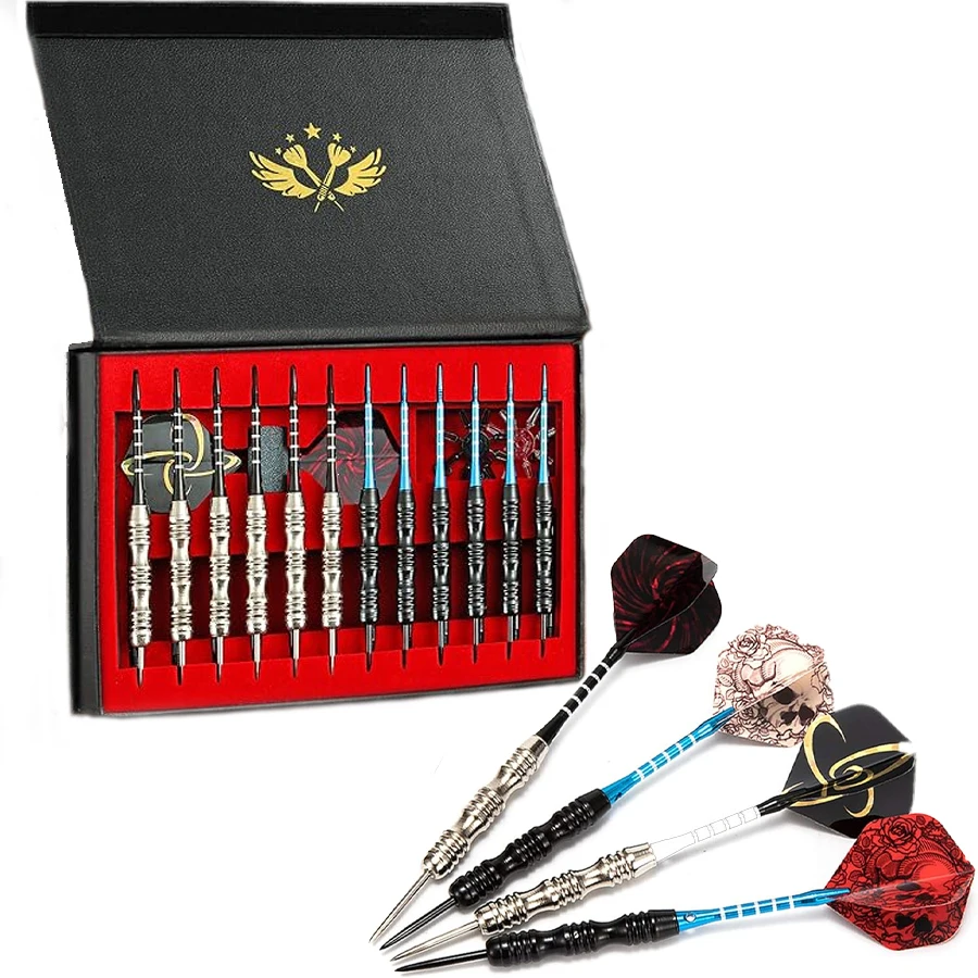 

Steel Tip Darts 12 Pack Set Darts Metal Tip Professional Metal Darts with Nonslip Iron Barrel Aluminum Dart Shafts and Flights