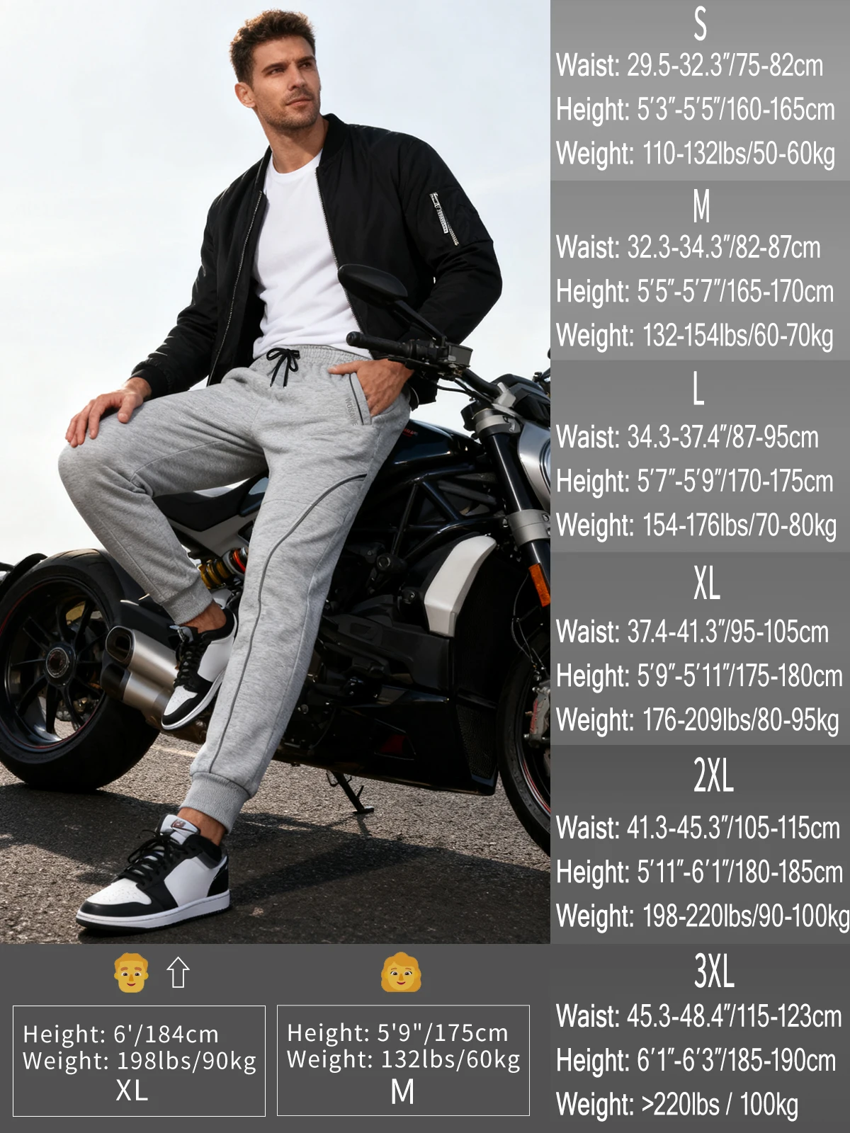 WOSAWE Winter Warm Motorcycle Joggers Fleece Lining Casual Pants Motorbike Riding Sweatpants with Knee pads