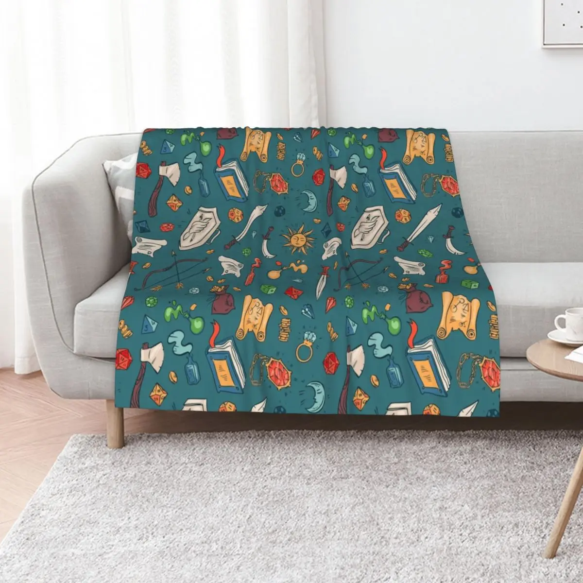 

Tabletop RPG - DnD Dice And Elements All Over Pattern Throw Blanket Weighted Bed Hairy Blankets