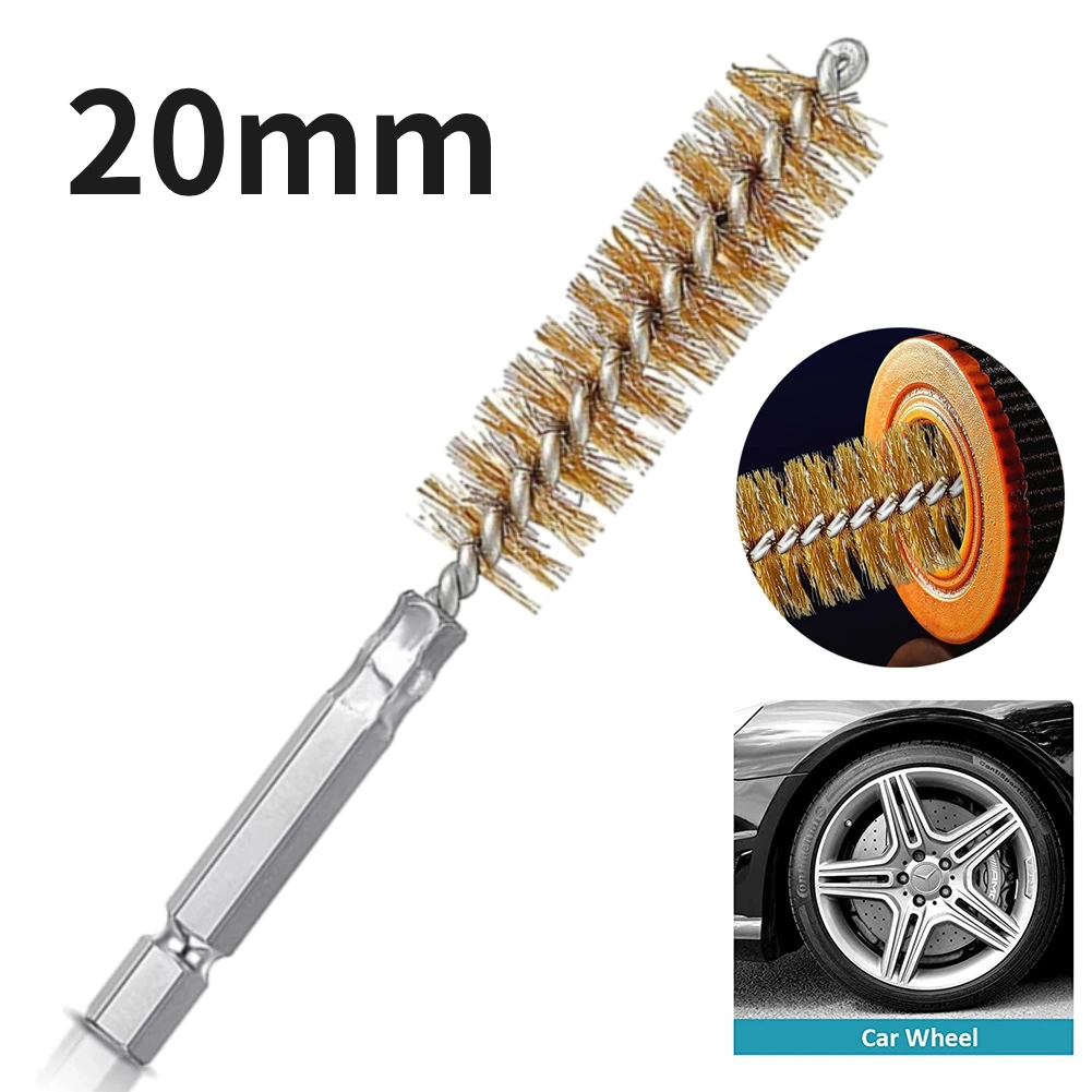 22mm Wire Cleaning Brass Brush Tube Machinery Drill Tools Rust Cleaner 1/4Inch Shrank Hexagonal Handle Cleaning Brushes