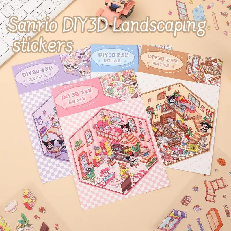 Sanrio Landscape PET Sticker House 3D Three-dimensionality Repeatable Small and Exquisite Diy Creative Children's Stickers