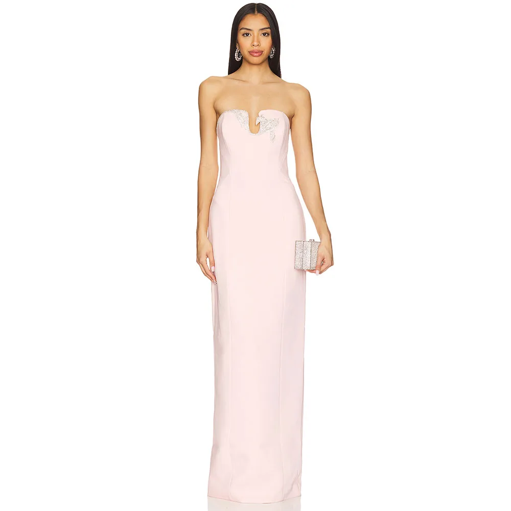 Элегантное розовое вечернее платье для свадьбы без бретелек без рукавов вечернее платье длиной до пола, женское платье для выпускного вечера с бисером