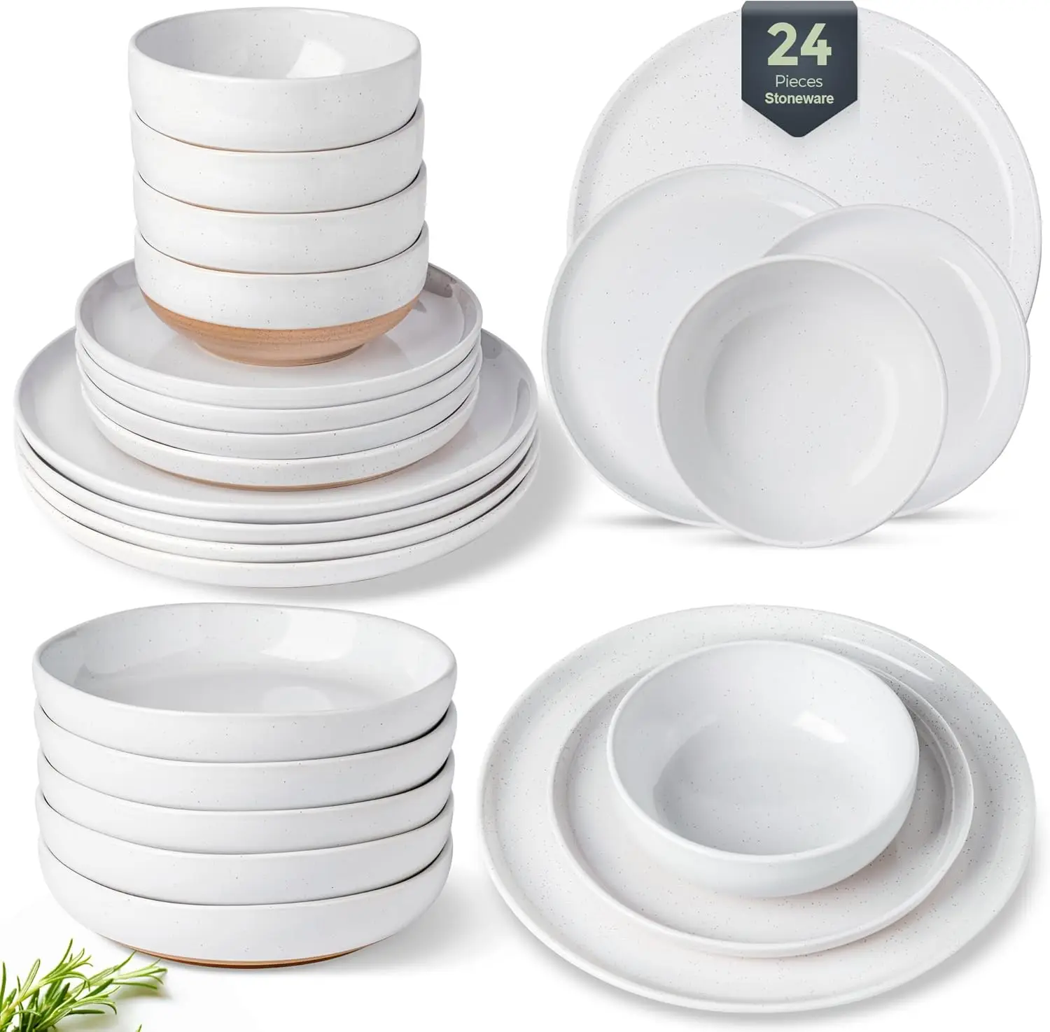 

24 Pieces Ceramic Dinnerware Sets for 6, Handpainted Plates and Bowls Set with Rustic Terracotta Underside, Scratch Resistant