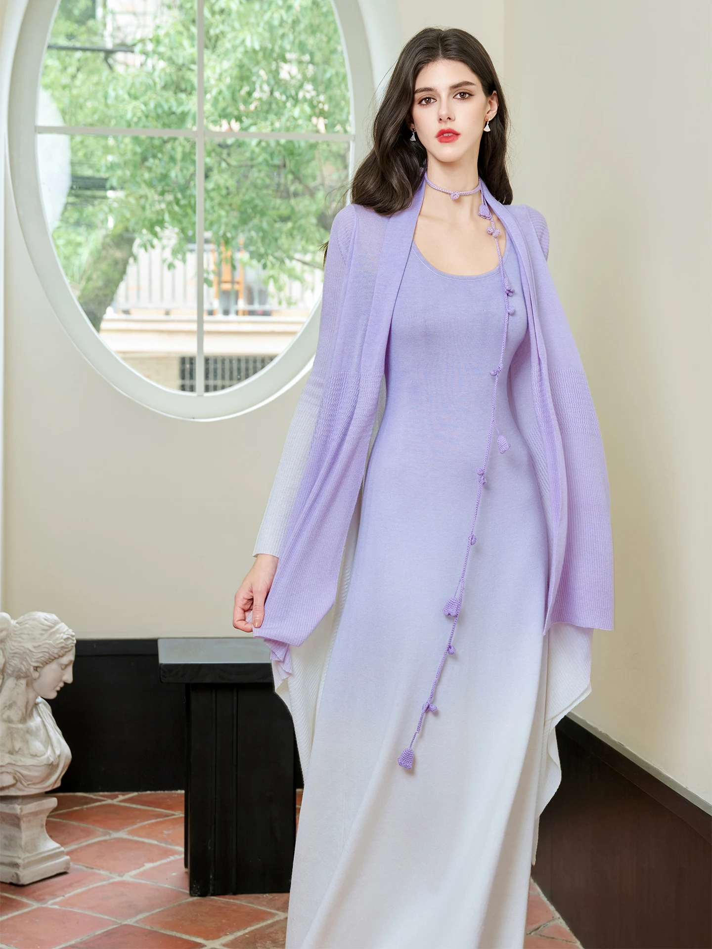 

Вязаный шерстяной комплект ReVe Monet adient Hook, осень 2025 Faion Ele Sle Long Sve, облегающий костюм из двух предметов для женщин