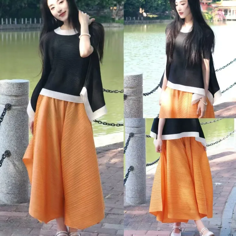 

Длинная плиссированная юбка Miyake с принтом Plisse 2026, юбка со складками премиум-класса, летняя тонкая юбка трапециевидной формы с высокой талией, обтягивающая складная одежда Jupe