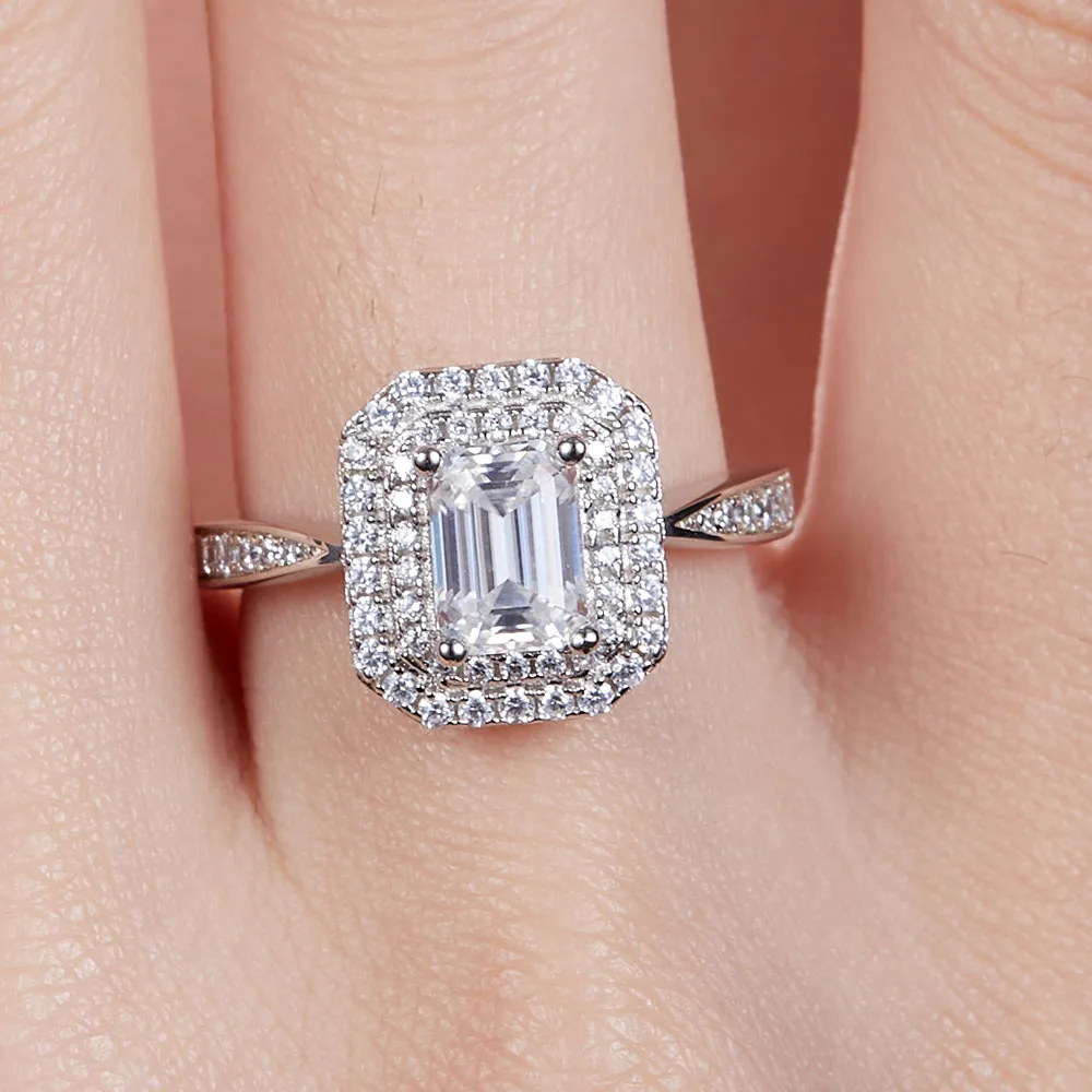 

5*7MM Emerald Cut 1.0CT D Color Moissanite Women Ring S925 Sterling Silver Wedding Engagement Luxury Ring With GRA Certified