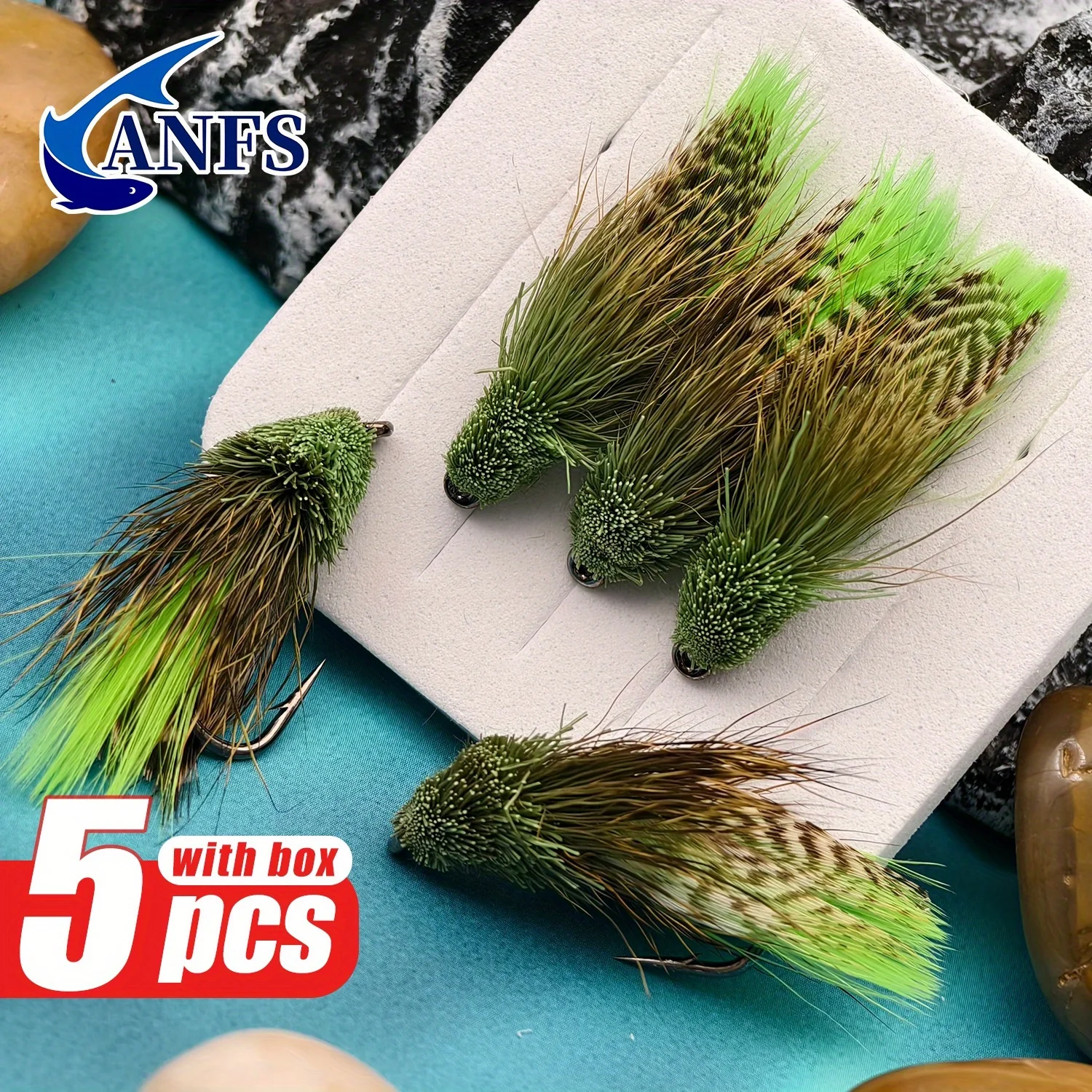 ANFS Hand Made Fly Fishing Flies - Green Grasshopper Bionic Baits for Trout, Bass & Salmon,5pcsTrout Fly Fishing Gift