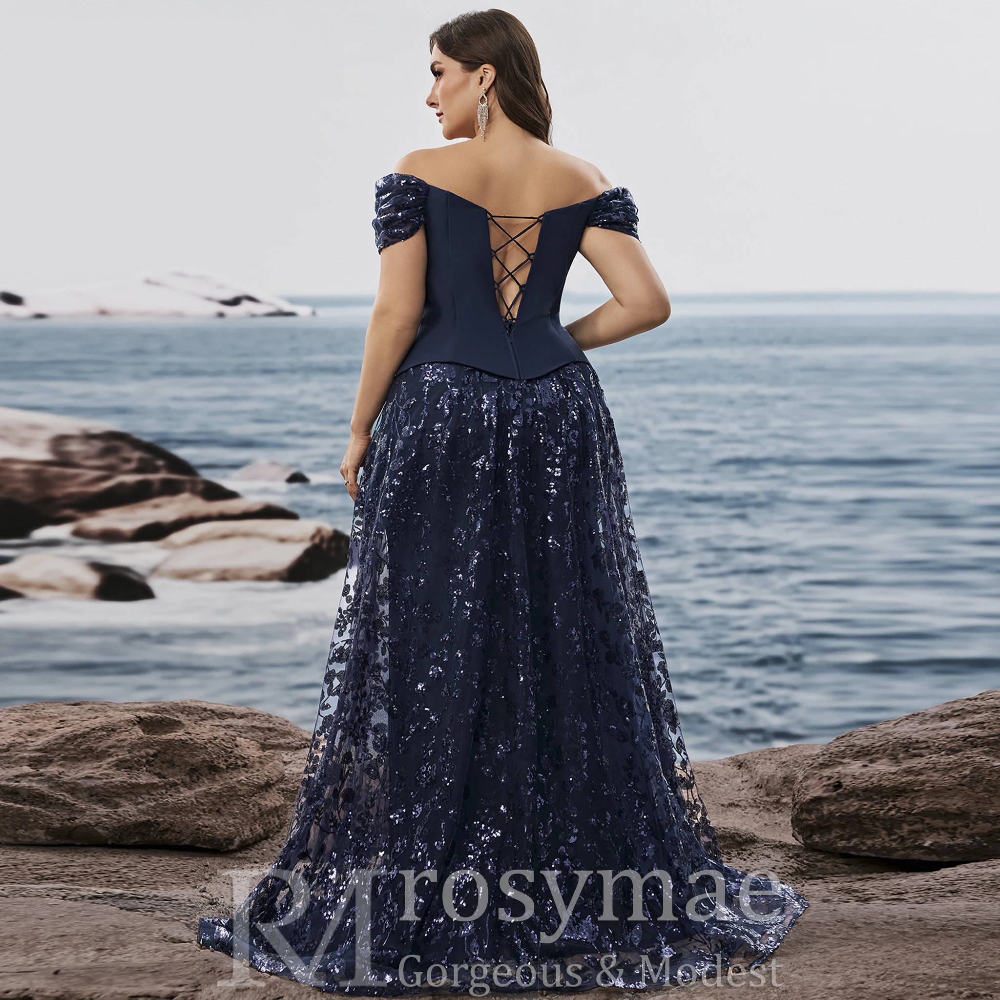 Rosymae vestidos formales de talla grande azul marino vestidos largos de fiesta de boda de lujo para mujer
