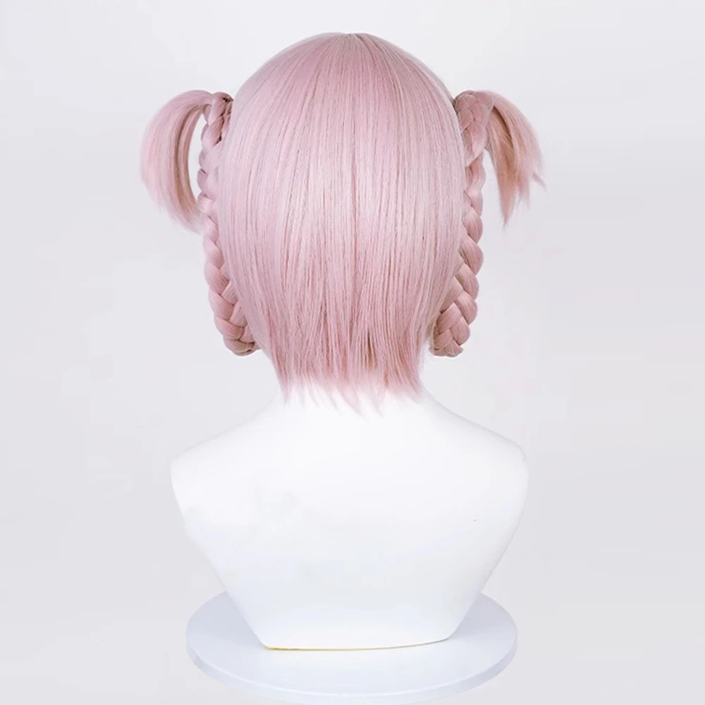 RANYU Synthetic Wigs Short Straight Gray Pink Braid Women Anime Cosplay Hair Wig for Daily Party