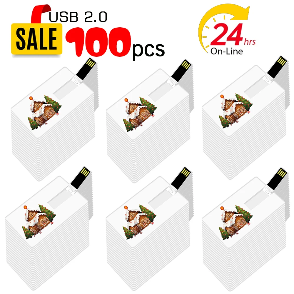 100Pcs/LOT Custom LOGO Business Card USB Stick Pendrive 4Gb 8GB 16GB Pen Drive Usb Memory Credit Card 2.0 Promotional usb Drives