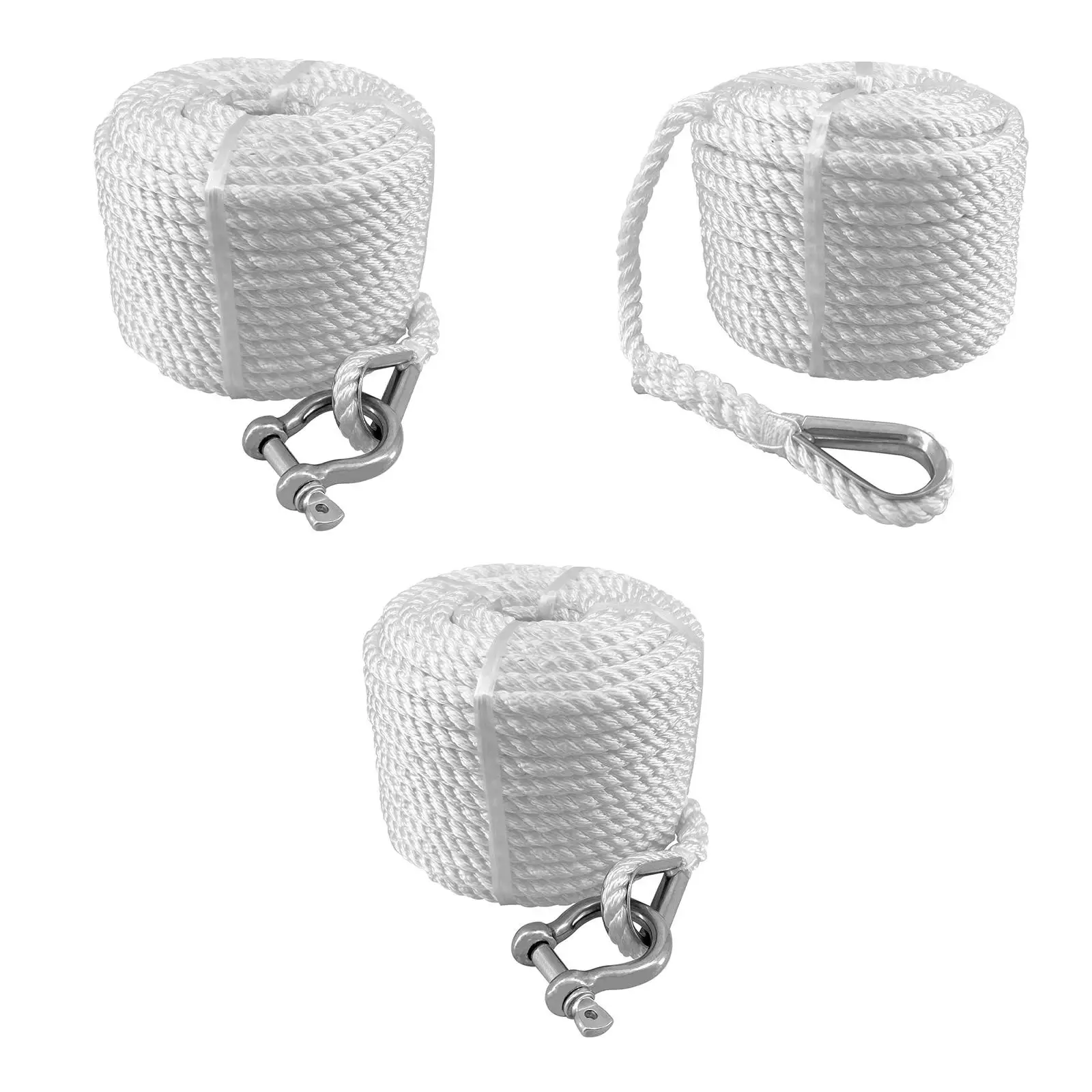 Boat Anchor Line, Stainless Steel Thimble, Kayak, Canoe, Double Braided Nylon