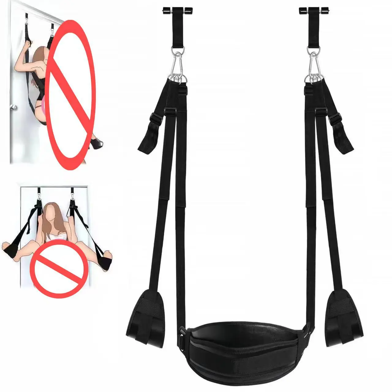 Swing Bondage Slave Leather Soft Plush Sling with Adjustable Straps Hanging Door Handcuffs Leg Restraint Couples Adult Sex Toys