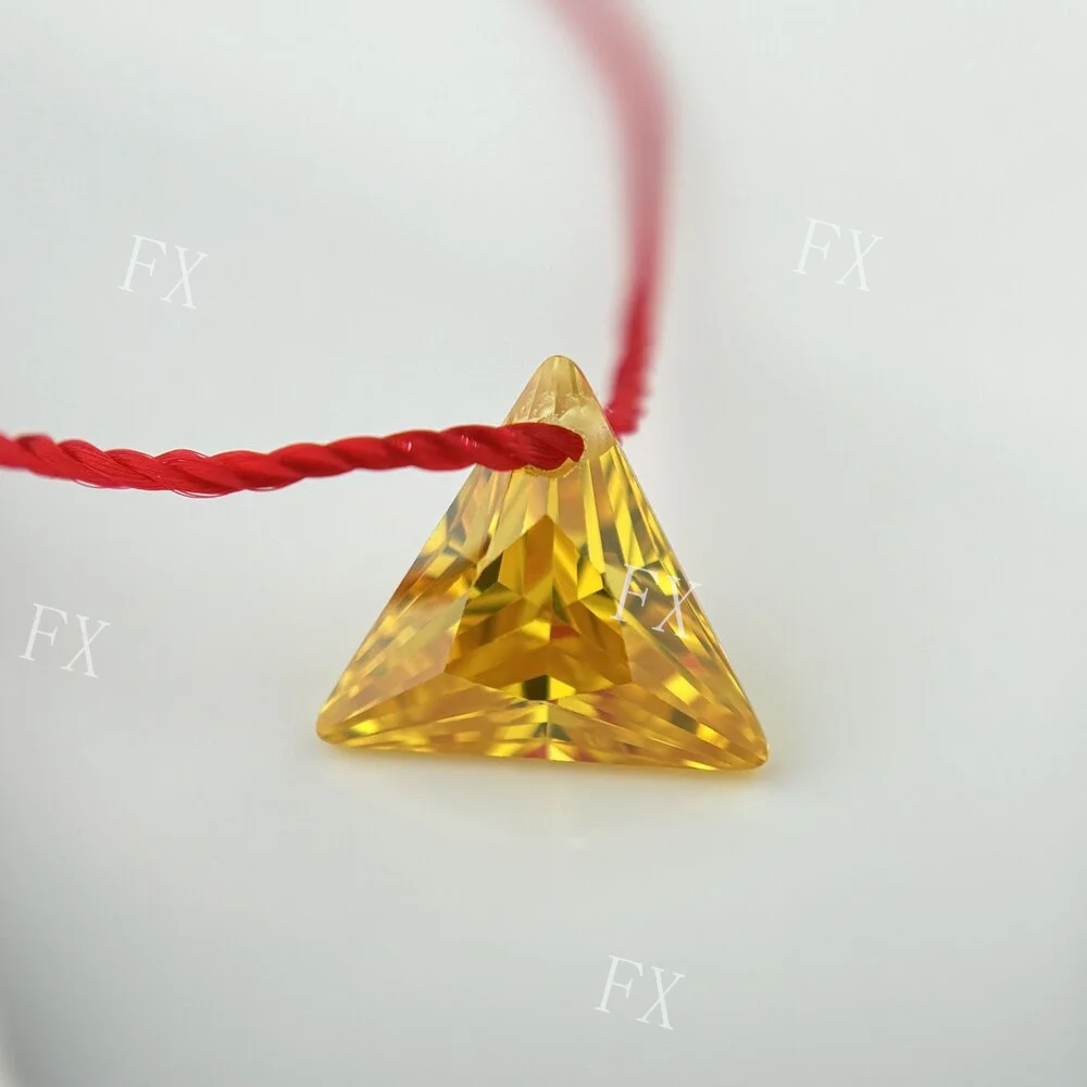 Single Hole 5x5mm~12x12mm Triangle Shape Golden Yellow Cubic Zirconia Stone Brilliant Cut Loose CZ Synthetic Gems