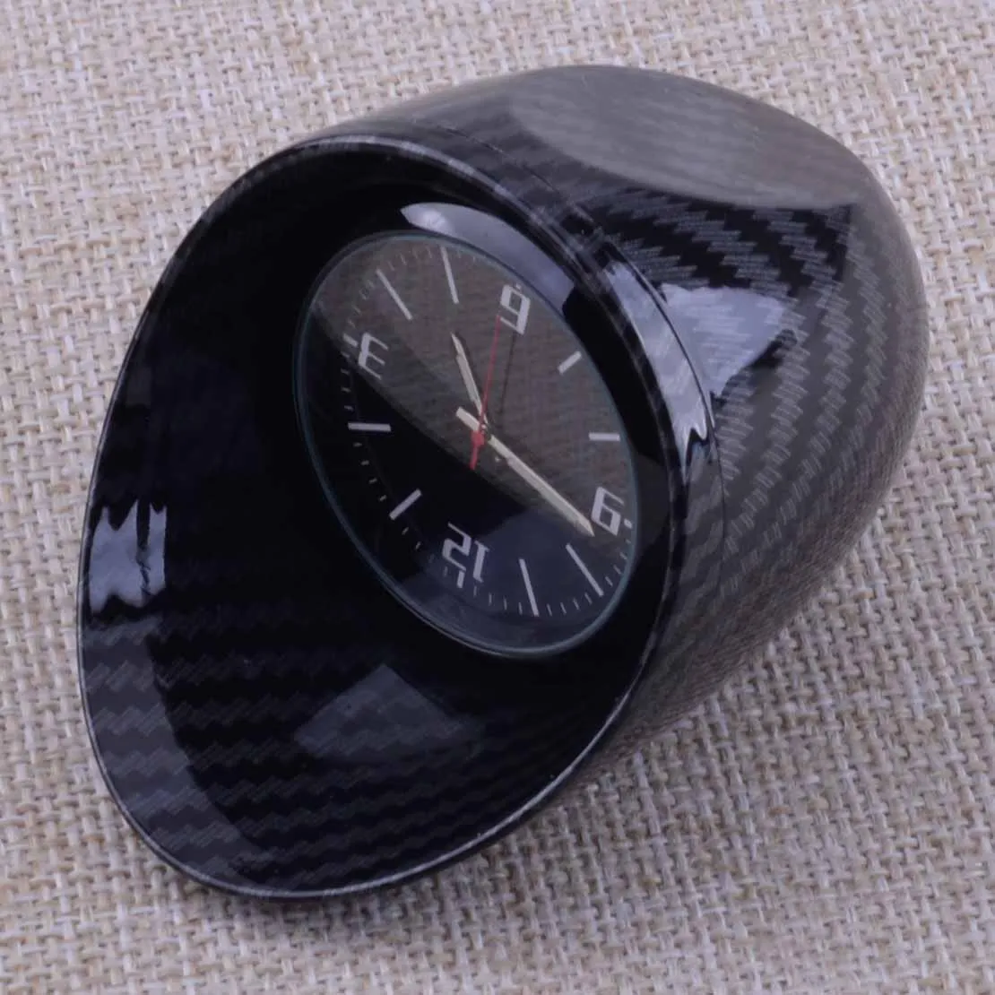 Car Interior Front Dashboard Clock Glossy Carbon Fiber Style Shell Luminous Backlight Time