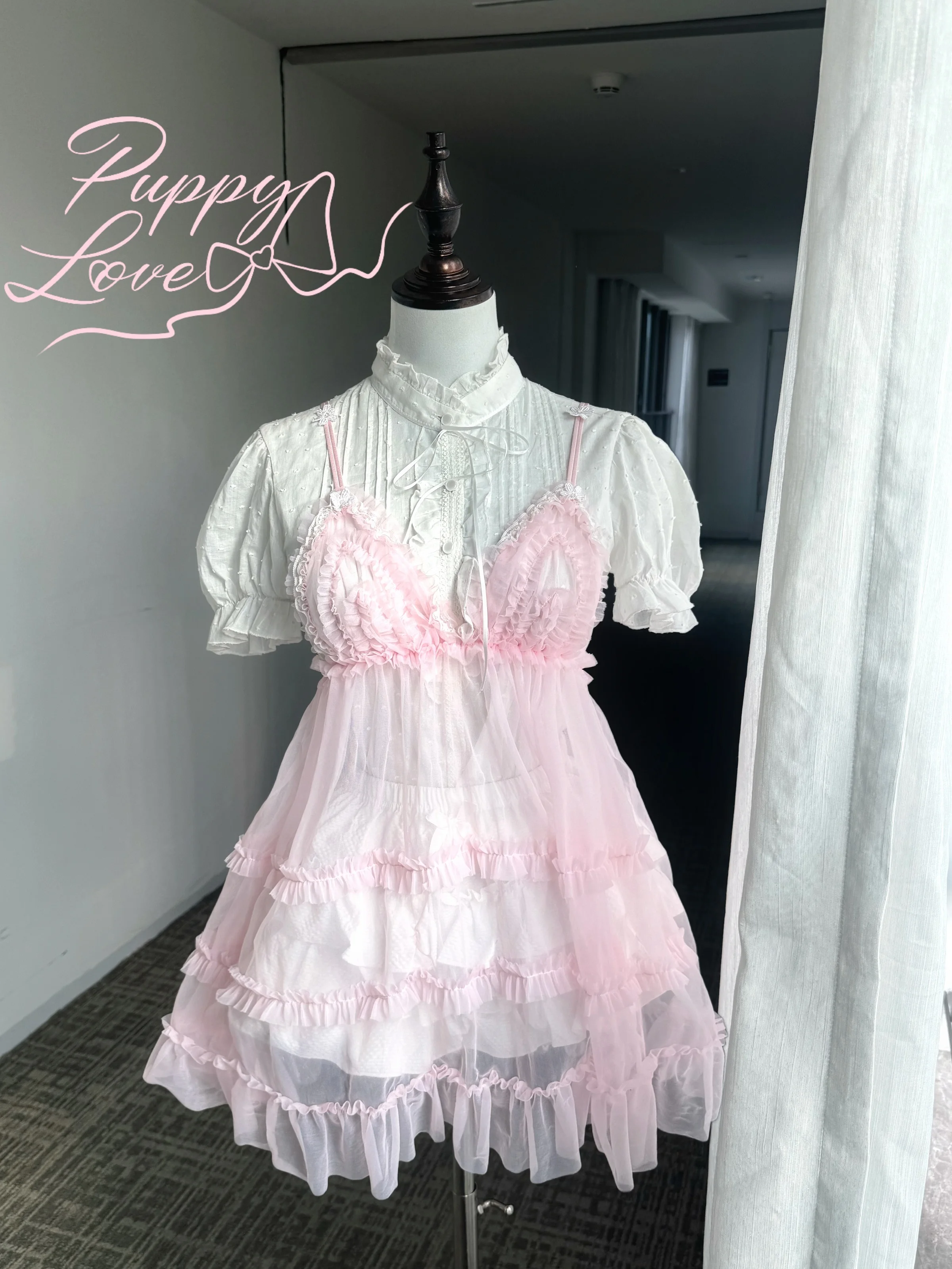 

Розовое шифоновое платье Sweet Girls с рукавами-пузырьками, рубашка, шорты с тыквой, комплект из 3 предметов, однотонная рубашка-кокетка, повседневная одежда Y2k