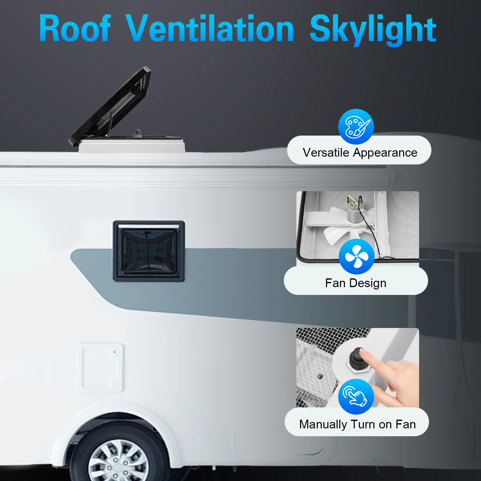 Universelles Oberlicht für Wohnmobile, 35,6 x 35,6 cm, mit Ventilator und Moskito-Bildschirm, wasserdicht, staubdicht, für Wohnmobil, Wohnmobil