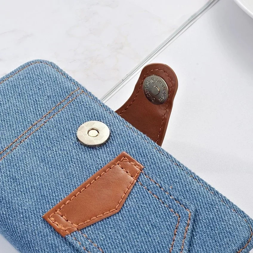 Denim Contrasting Leather Strap Phone Case for iPhone 16 Pro Max 15 14 13 12 11 XR Xs Max X 7 8 Plus Card Slot Stand Flip Cover, image 4