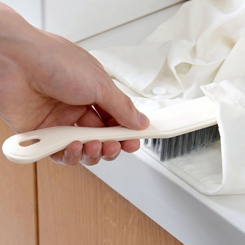 

1pc Long Handle Hard Bristle Cleaning Brush Durable Soft Bristles Shoe Clothes Kitchen Bathroom Scrubber Storage Hole White