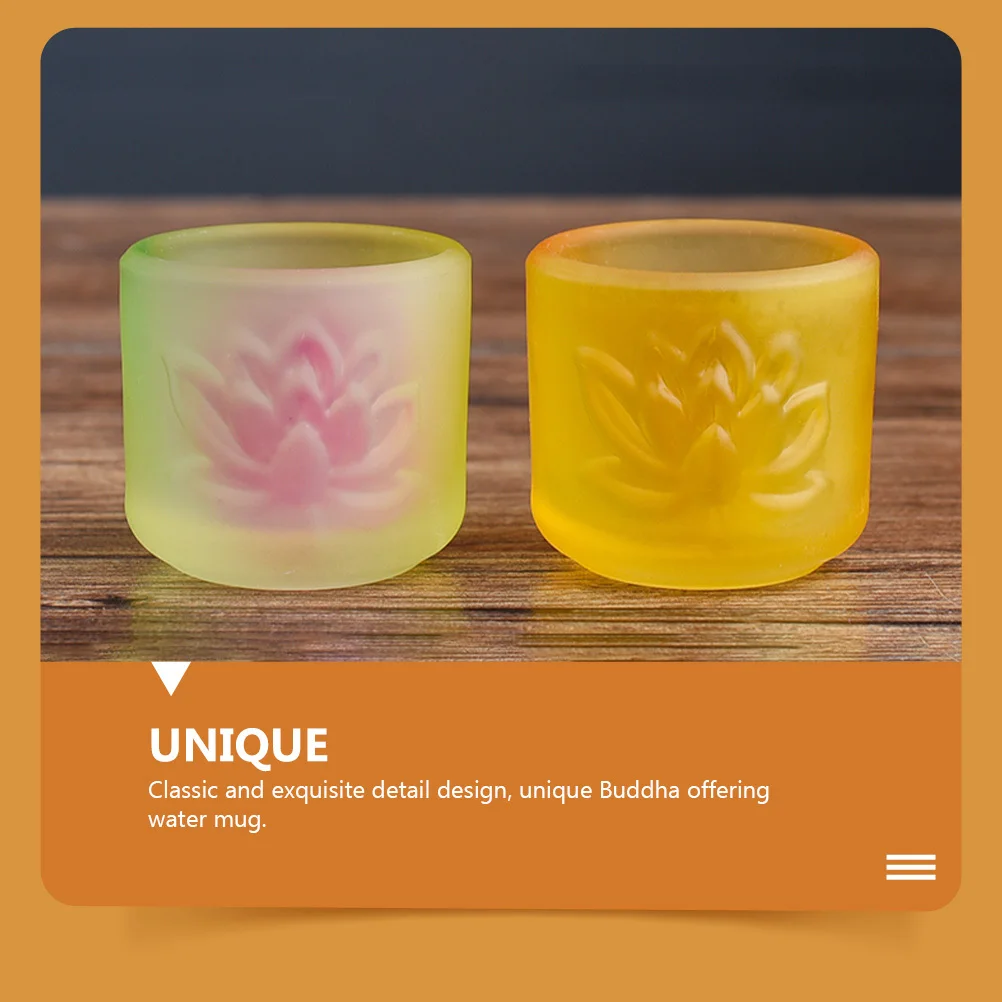 

Glass Buddhist Offering Cup Auspicious Patterns Exquisite Design Water Resistant Fading Multi-Function Decorative Home Temple