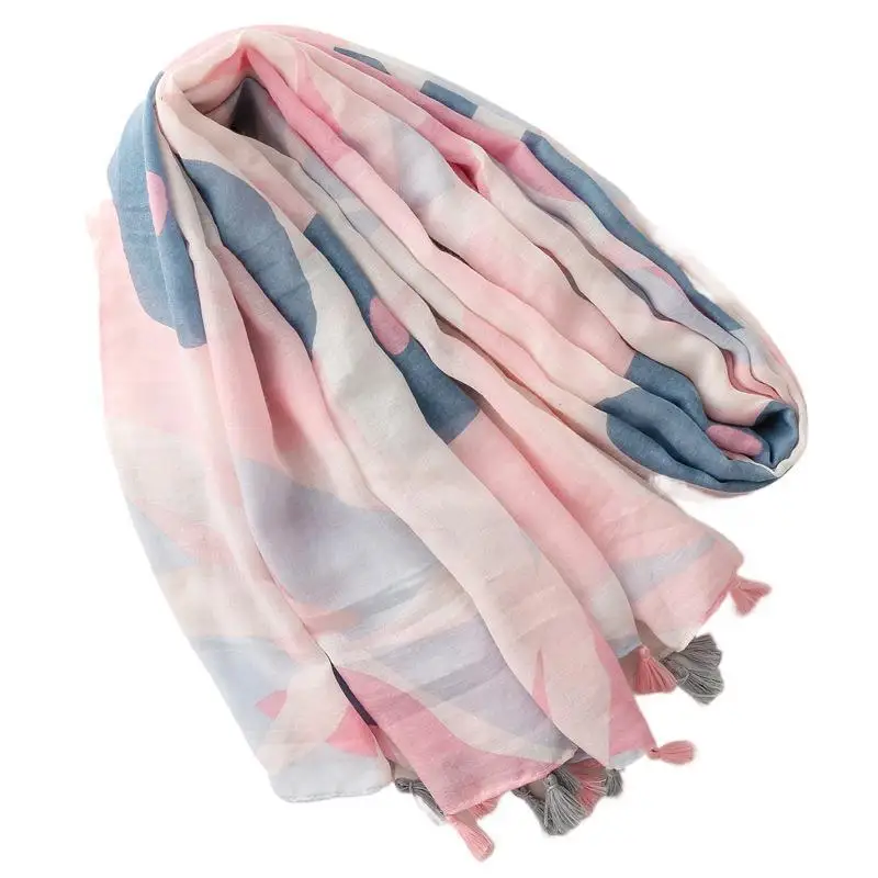 2024 New Cotton Ombre Flower Print Tassel Scarf Shawls Floral  Pattern Head Scarves Hijab Wrap Wholesale 10pcs/LOT