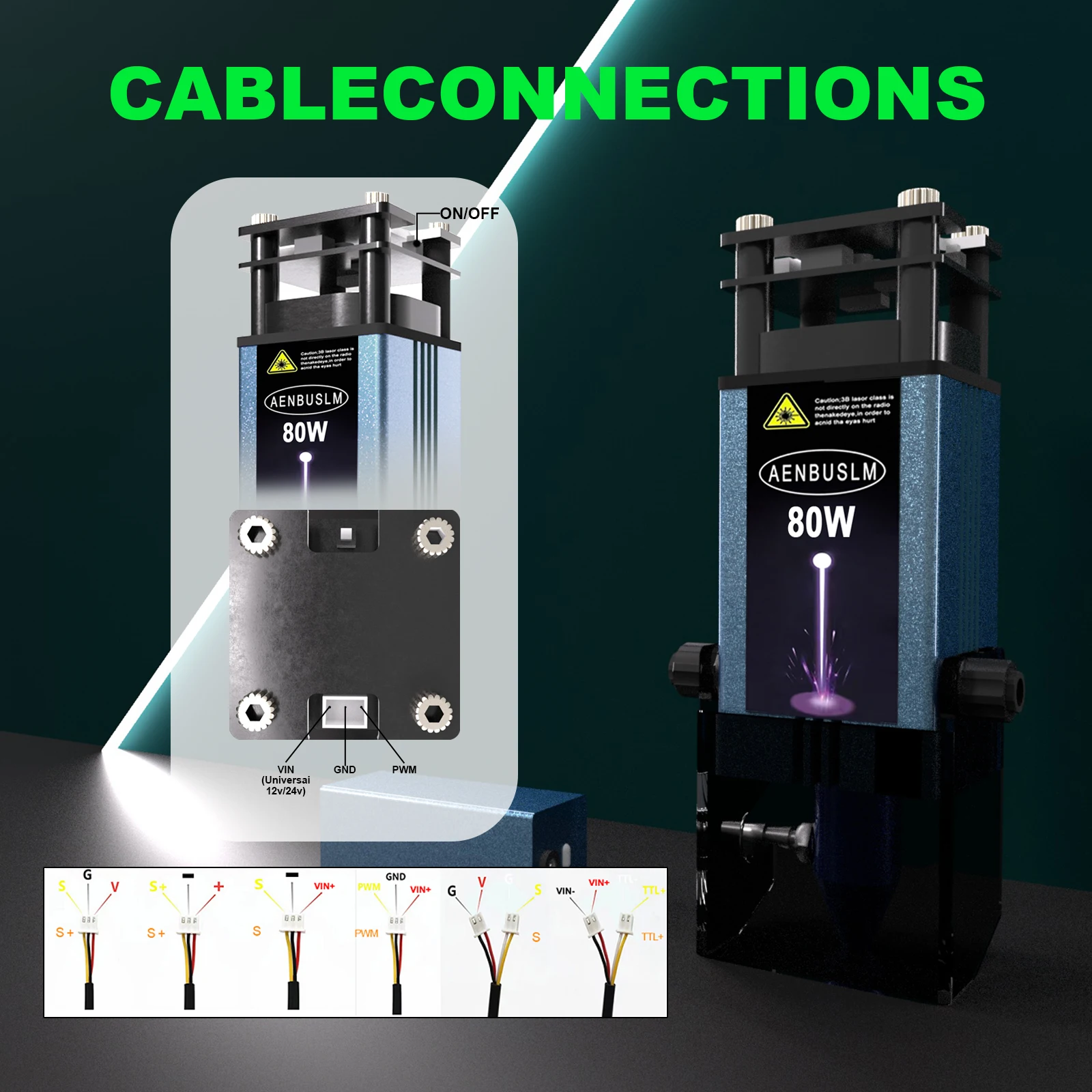 AENBUSLM 40W 80W Modul Pemotongan Laser 450Mm Kepala Ukiran Laser Cahaya Biru dengan Bantuan Udara Pemotong Kayu CNC Ukiran Laser