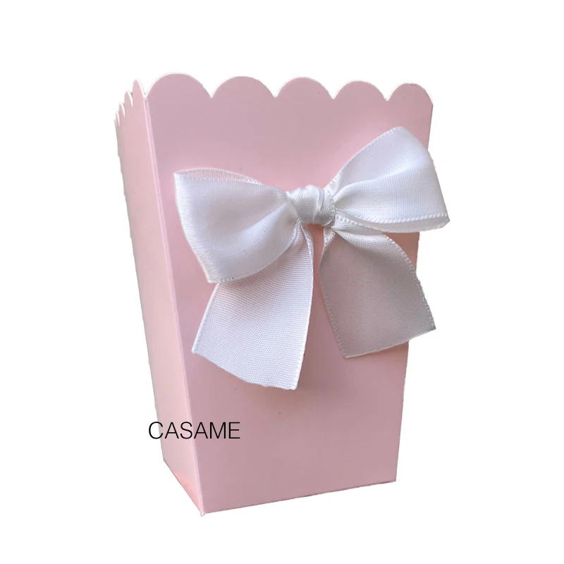 6pcs Popcorn Boxes with Bow Ribbon Paper Bag Favors Box Baby Shower Birthday Party Treat Favors Table Supplies Wedding