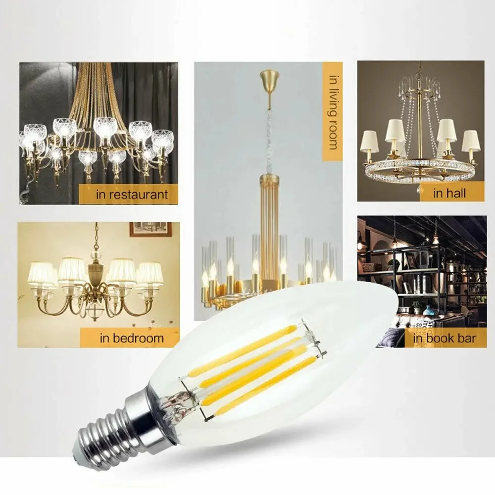 Vintage 2W 4W 6W LED Candle Bulb E14 220V Glass Cover Filament Light Lamp Long Lifespan Warm Cool White Light for Home Decor