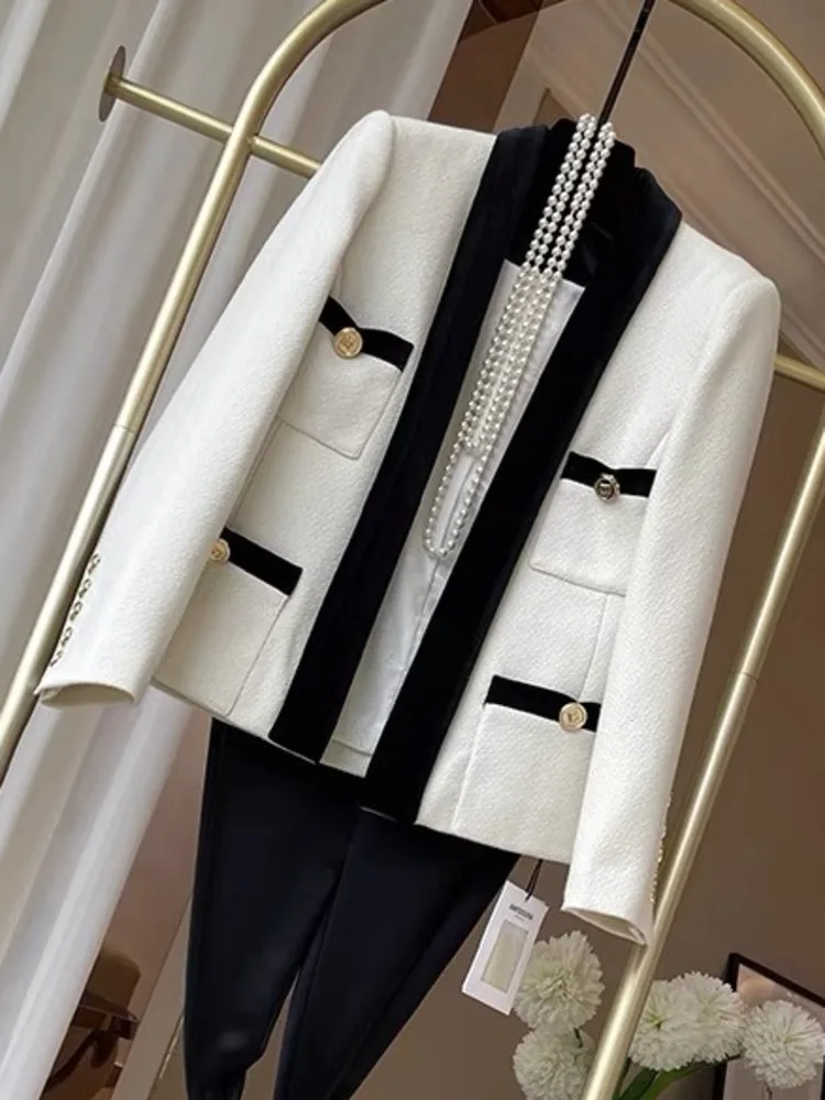 2024 Women's Autumn French Retro Elegant Temperament Blazer High-end Sense Suit Small Fragrance Socialite Lady White Chic Jacket