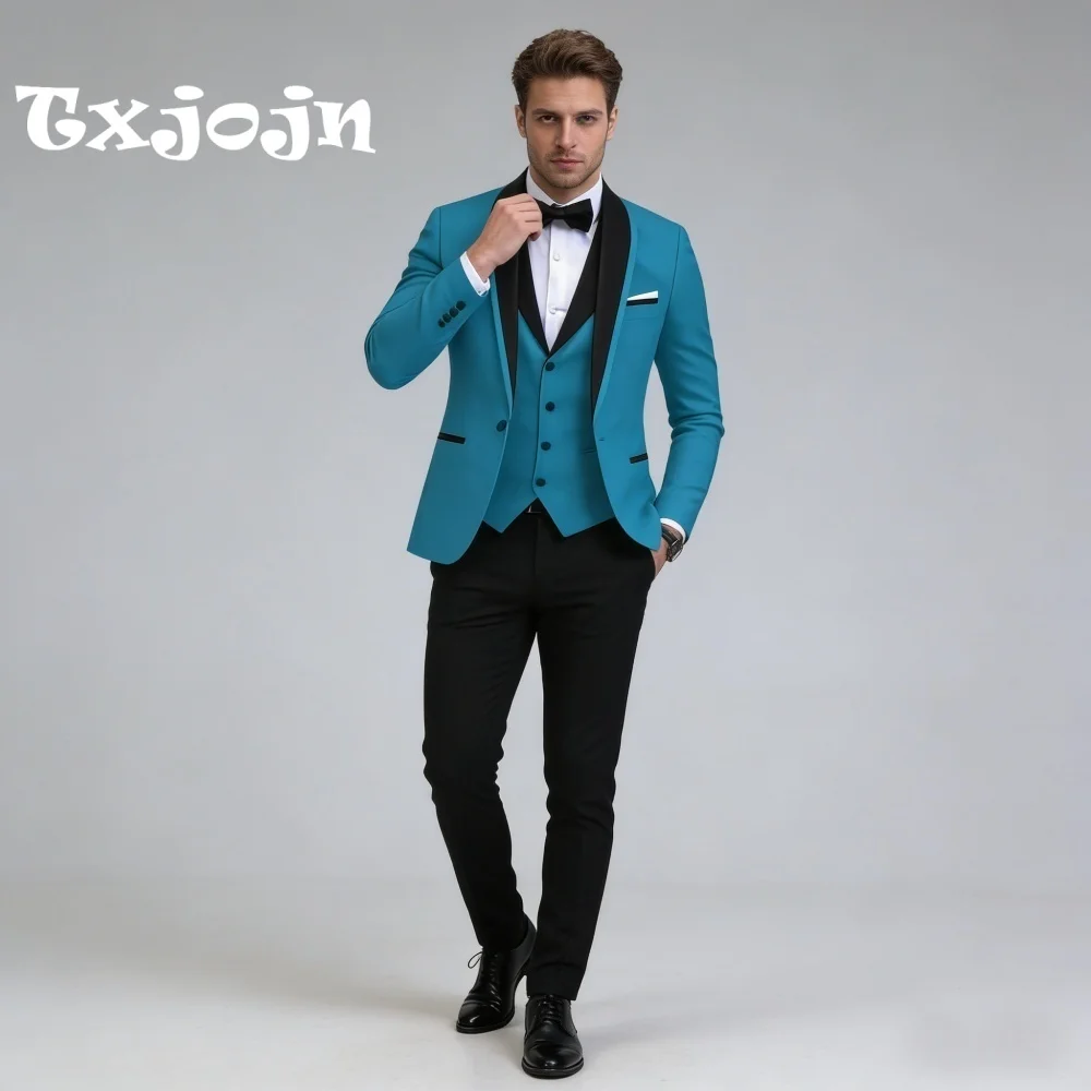 

Elegant Teal Black For Men Wedding Formal Shawl Lapel 3PCS Suit Groom Suit Set Jacket Vest Pants Wedding Occasion Customized