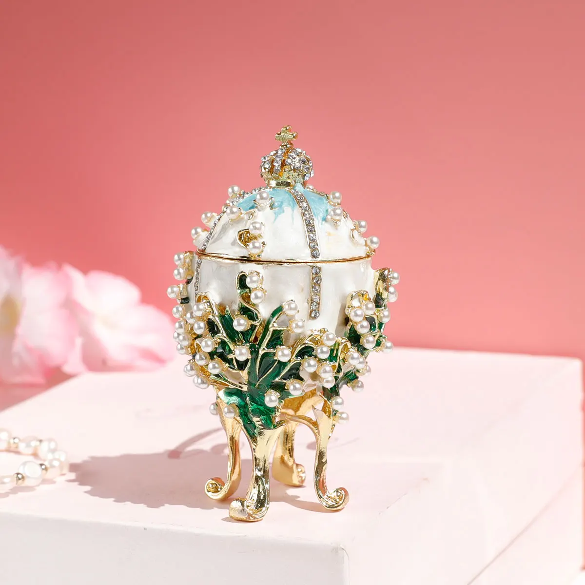 1pc Egg Jewelry Box, Enameled Faberge Egg Style Decorative, Easter Eggs Jewelry Trinket Box Unique Egg Jewelry Organizer