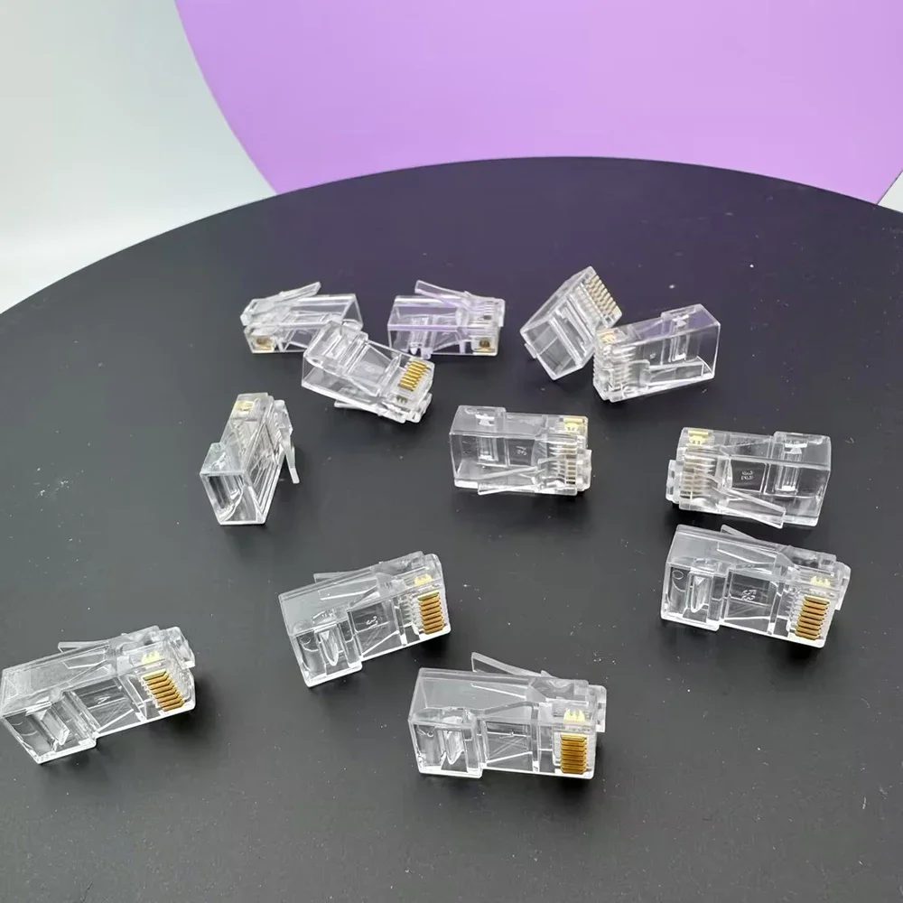 100 قطعة RJ45 Cat6/Cat5e موصلات كريستال نهاية 8P8C تجعيد UTP القياسية إيثرنت شبكة وحدات التوصيل لا تمرير من خلال
