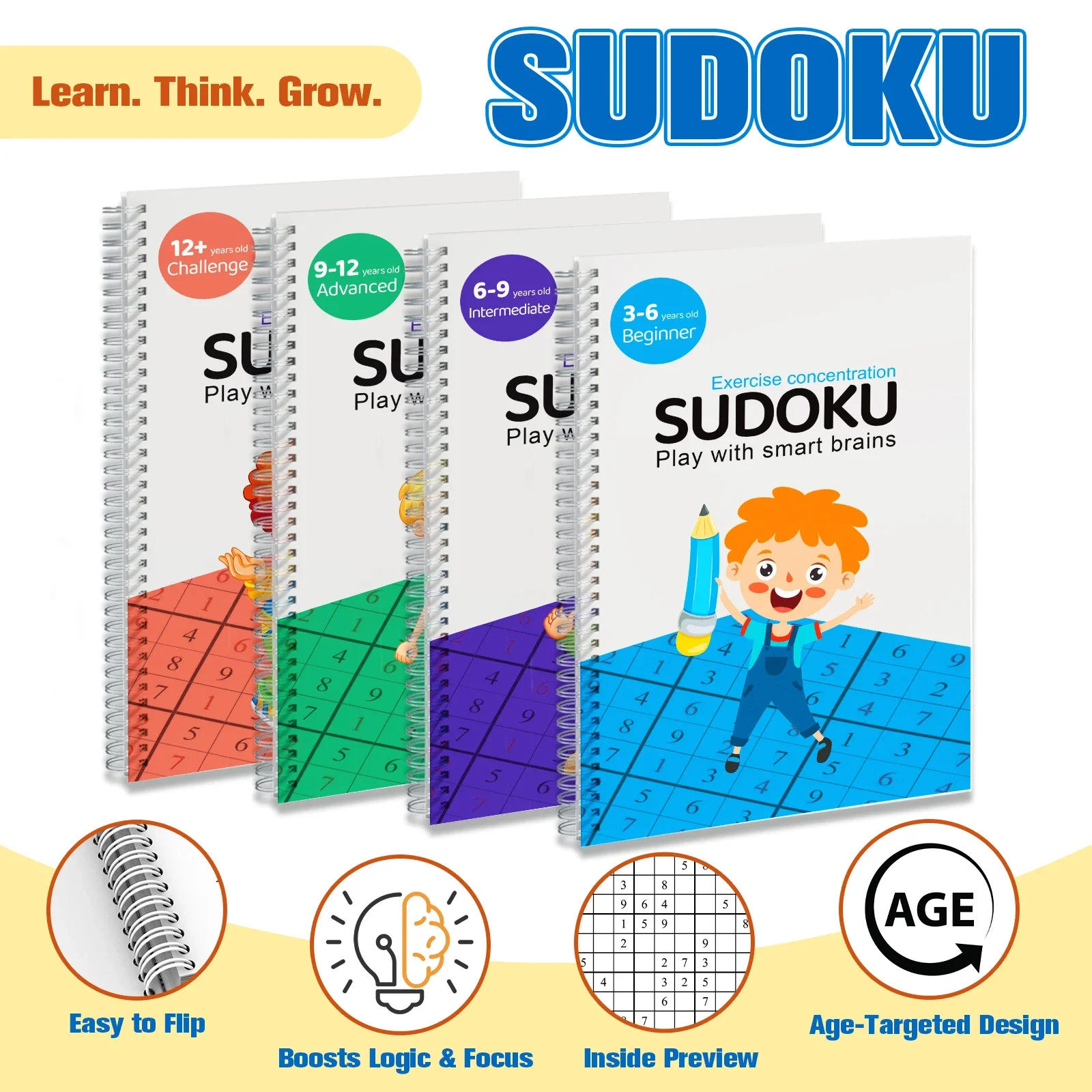 Fun Sudoku activity book, number reasoning and logic training, brain games workbook, boost focus and thinking skills
