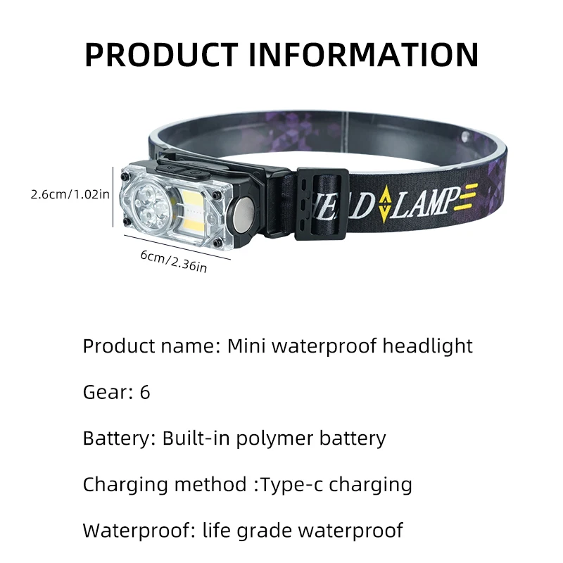 6Led Strong Light Headlamp USB Rechageable Motion Sensor Headlight Portable Fishing Camping Outdoor Head Lamp Work Flashlight