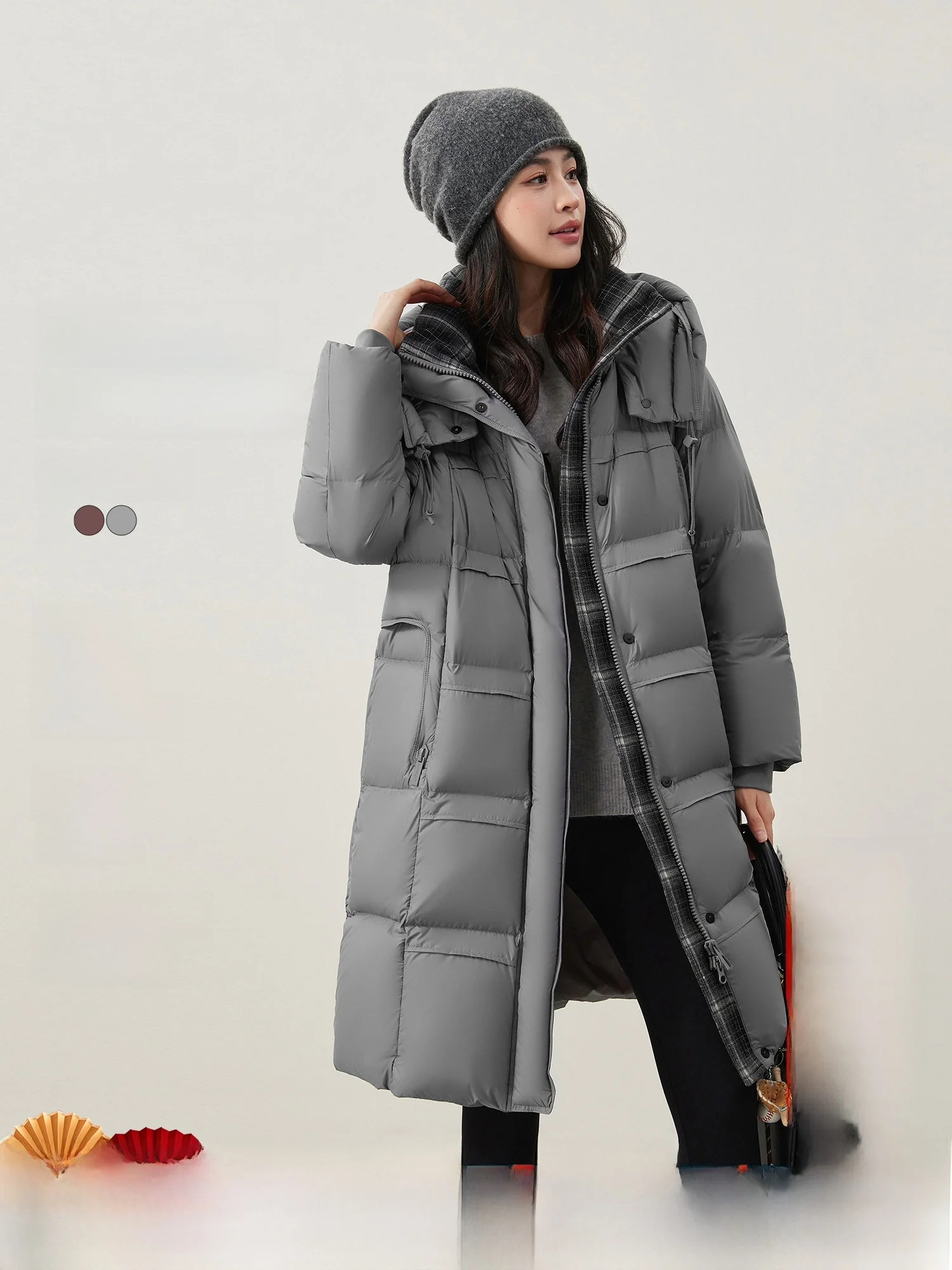 

Mijia Высококачественное стеганое длинное пуховое пальто женская повседневная верхняя одежда с капюшоном на гусином пуху Zero Prure Feeling зимнее пальто