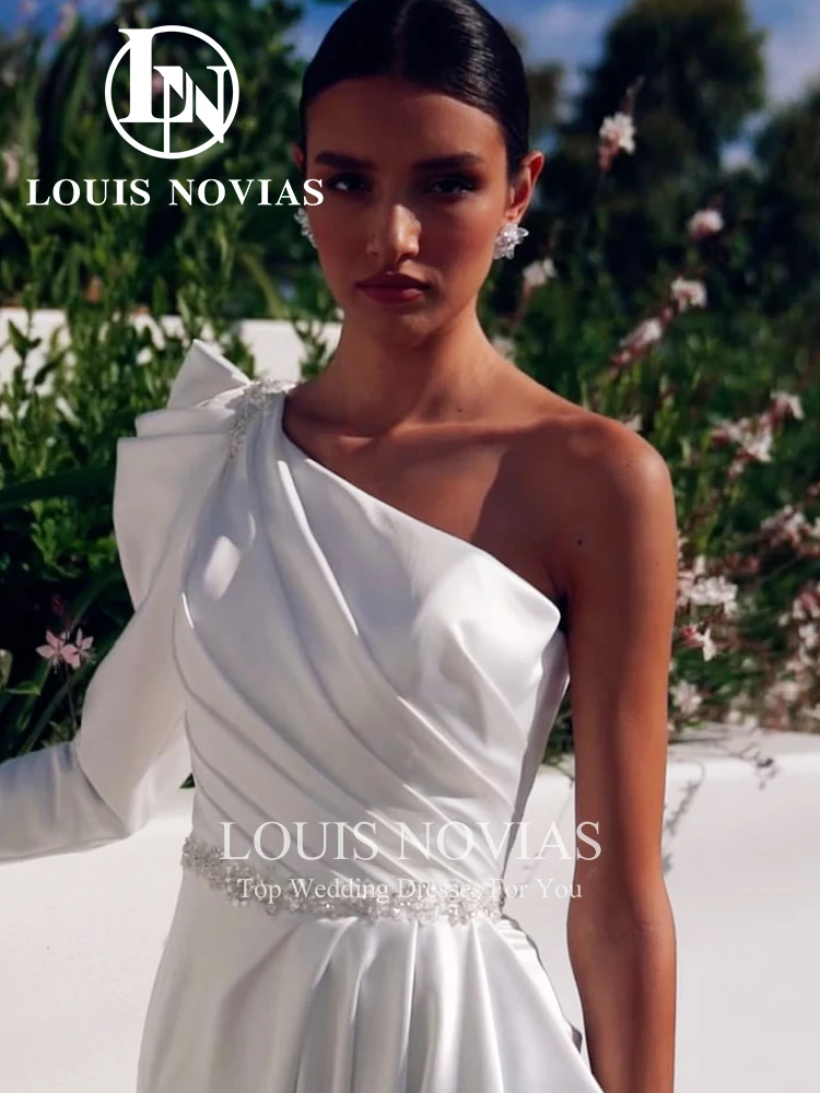 LOUIS NOVIAS Mermaid Wedding Dress 2024 Thigh Split Sashes Wedding Gown One Shoulder Long Sleeves Bride Dress Vestidos De Novia