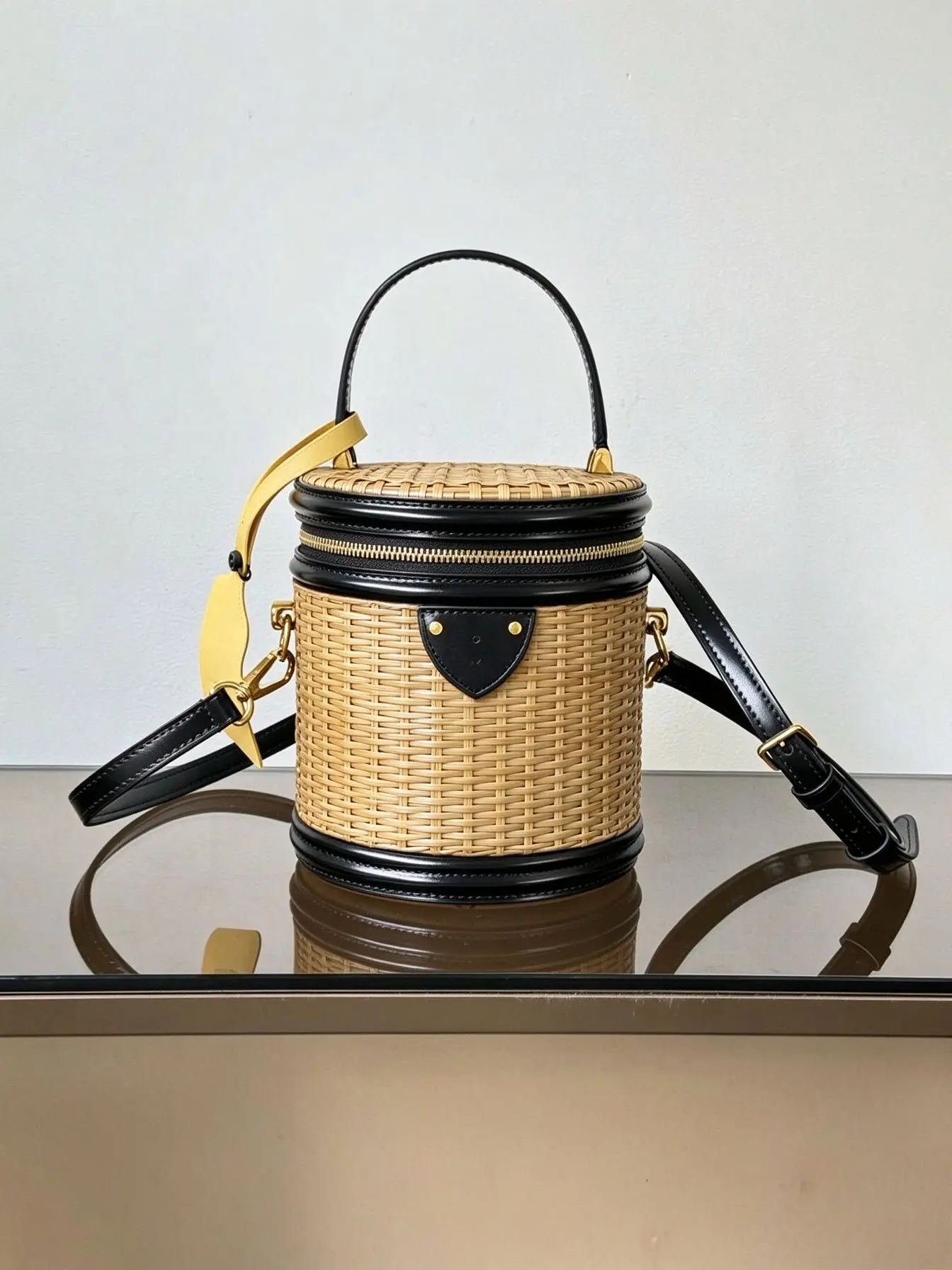 oho Style Handwoven Rattan Barrel Bag for Women Top Handle Cylinder Straw Crossbody Bag Leather Trim Summer Vacation Beach Handbag
