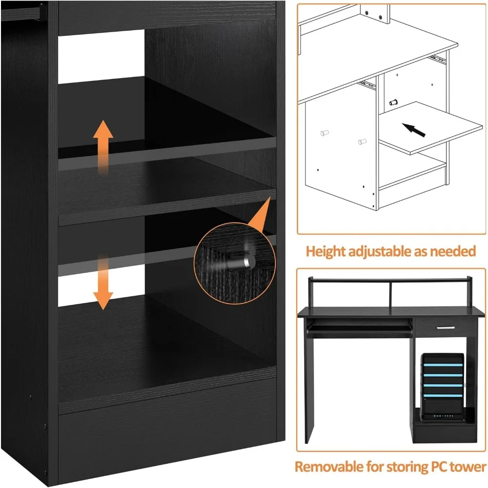 مكتب مكتب منزلي خشبي مع أدراج، وصينية لوحة مفاتيح قابلة للسحب، وقفص للدراسة واستخدام الكمبيوتر المحمول