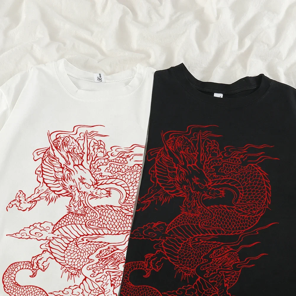 

Harajuku Women T-shirt Chinese Dragon Aesthetic Short Sleeve T Shirt O-Neck Fashion Woman Blouses 2025 Summer Y2K Clothes Tops