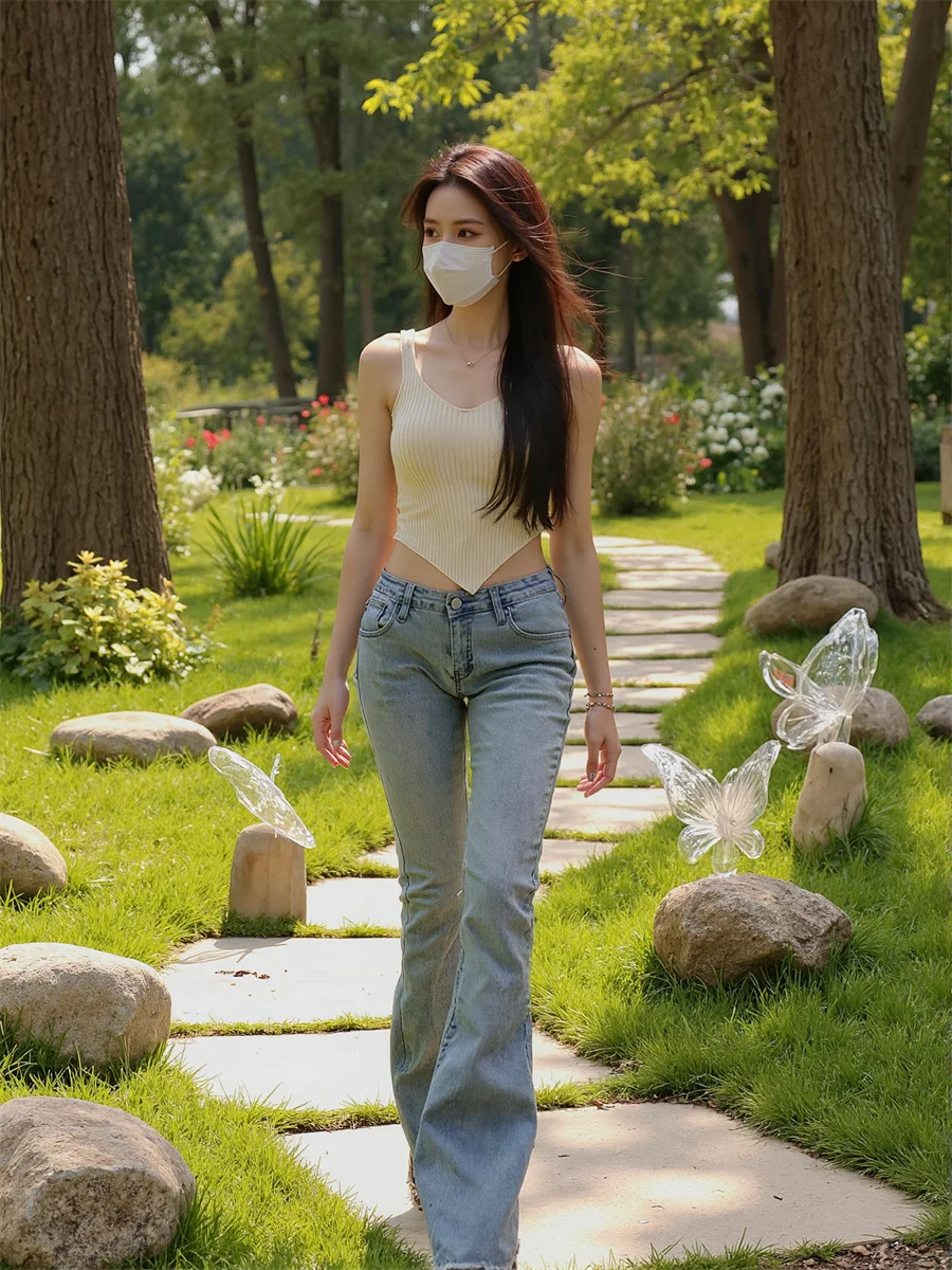 Damesjeans voor meisjes Slim Fit Y2K Baggy Lichtblauw Denim Vintage Street Style Casual Trendy Losse vrouwelijke broek All Match