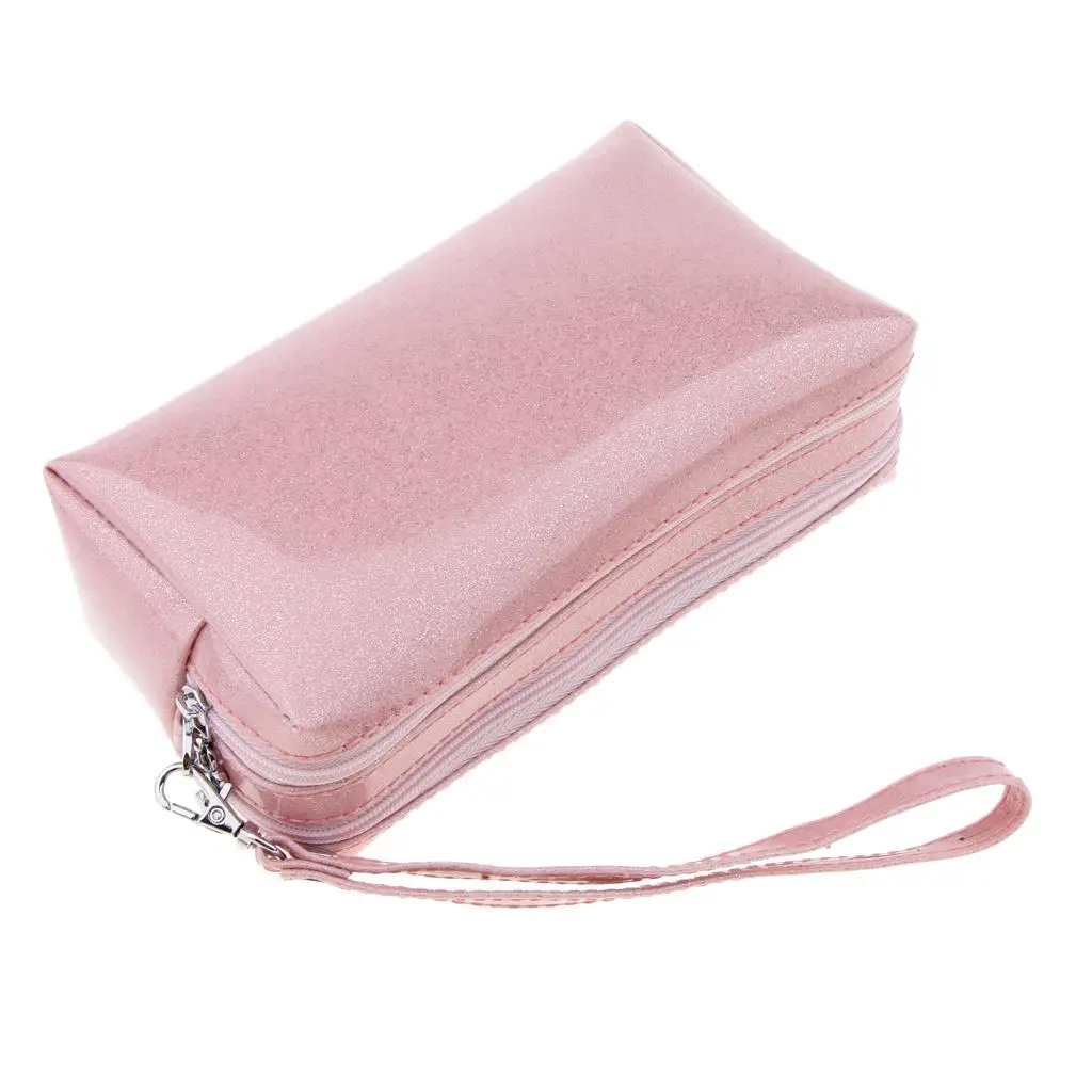 1 piece Waterproof PU Make , Portable Multifunctional Cosmetic Bag for Women Girls, Zipper Pouch, 2 Layer