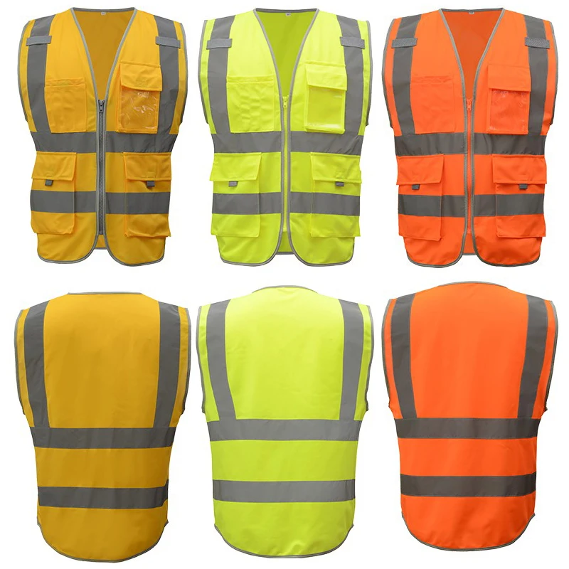 Unisex Construction Vest Multi-pocket Breathable Uniform Wear-resistant Tops For Traffic Railway Coal Miners Racing Running